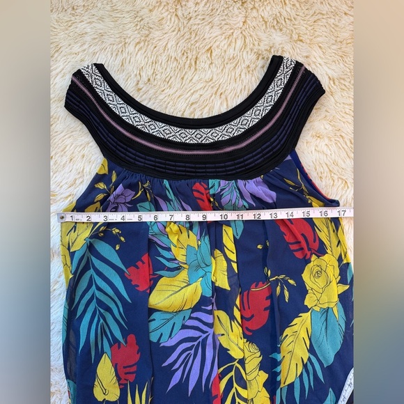 FUZZI Floral Tulle Off the Shoulder Maxi Dress Tropical Long Blue Yellow L - Picture 12 of 12